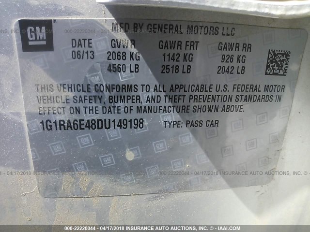 1G1RA6E48DU149198 - 2013 CHEVROLET VOLT GRAY photo 9