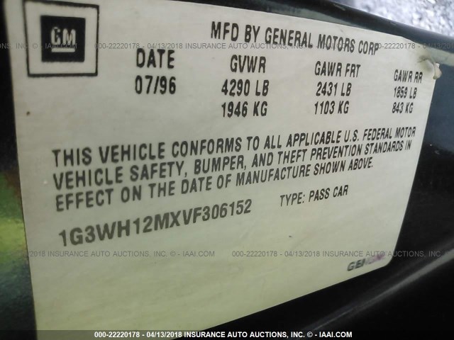 1G3WH12MXVF306152 - 1997 OLDSMOBILE CUTLASS SUPREME SL 绿色 照片 9