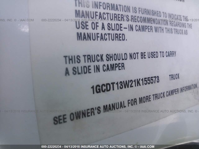 1GCDT13W21K155573 - 2001 CHEVROLET S TRUCK S10 WHITE photo 9