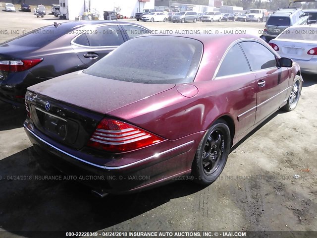 WDBPJ75JX2A019608 - 2002 MERCEDES-BENZ CL 500 BURGUNDY photo 4