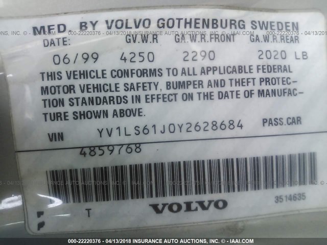 YV1LS61J0Y2628684 - 2000 VOLVO S70 SE SILVER photo 9