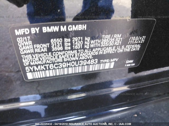 5YMKT6C39H0U39483 - 2017 BMW X5 M BLACK photo 9