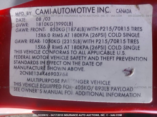 2CNBE134X46903764 - 2004 CHEVROLET TRACKER RED photo 9