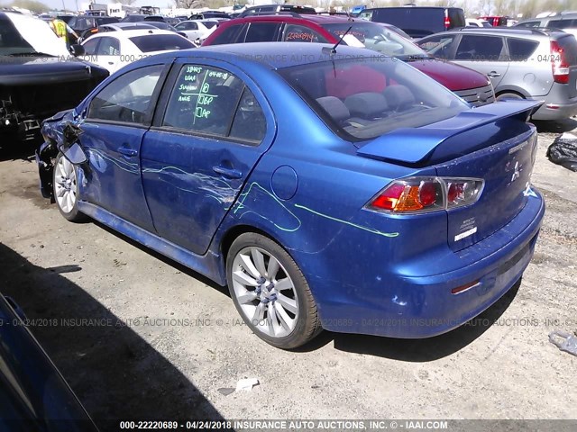 JA32U8FW3AU024633 - 2010 MITSUBISHI LANCER GTS BLUE photo 3