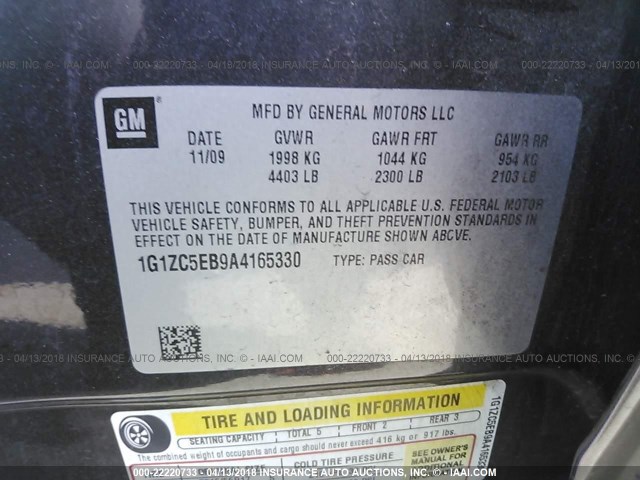 1G1ZC5EB9A4165330 - 2010 CHEVROLET MALIBU 1LT 灰色 照片 9