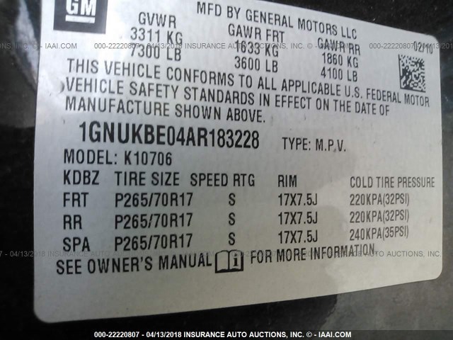 1GNUKBE04AR183228 - 2010 CHEVROLET TAHOE K1500 LT BLACK photo 9