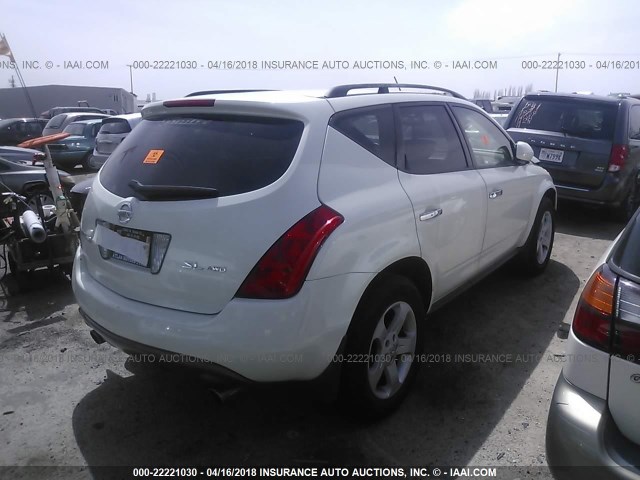 JN8AZ08W63W220848 - 2003 NISSAN MURANO SL/SE WHITE photo 4