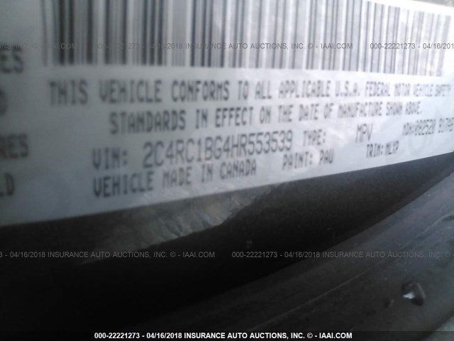 2C4RC1BG4HR553539 - 2017 CHRYSLER PACIFICA TOURING L Boz foto 9