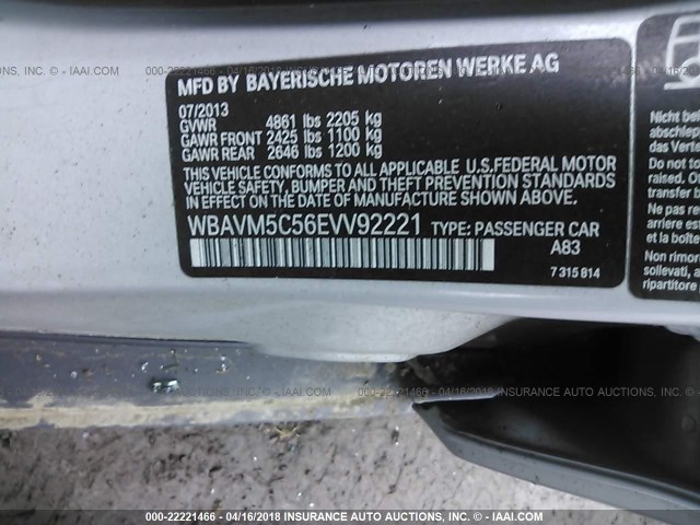 WBAVM5C56EVV92221 - 2014 BMW X1 XDRIVE35I SILVER photo 9