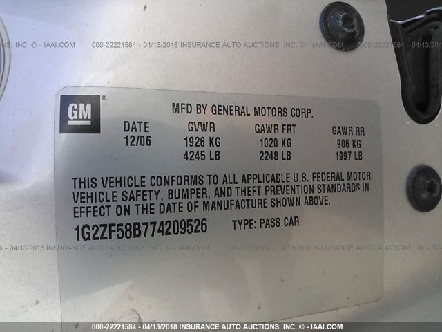 1G2ZF58B774209526 - 2007 PONTIAC G6 VALUE LEADER/BASE SILVER photo 9