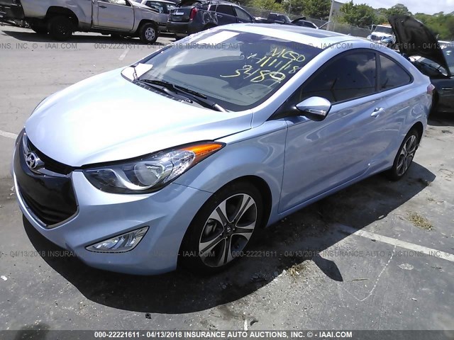 KMHDH6AE1DU019268 - 2013 HYUNDAI ELANTRA COUPE GS/SE BLUE photo 2