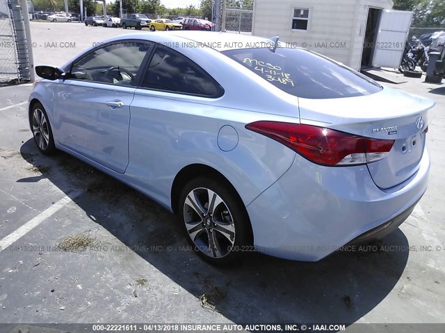 KMHDH6AE1DU019268 - 2013 HYUNDAI ELANTRA COUPE GS/SE BLUE photo 3