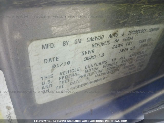 KL1TD5DE3AB088818 - 2010 CHEVROLET AVEO LS/LT 灰色 照片 9