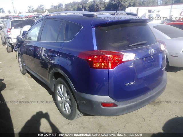 2T3YFREV8EW083089 - 2014 TOYOTA RAV4 LIMITED BLUE photo 3