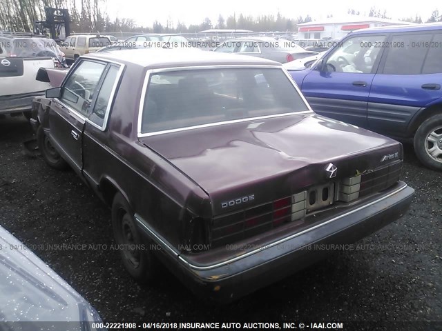 1B3BD41DXGG190589 - 1986 DODGE ARIES LE MAROON photo 3