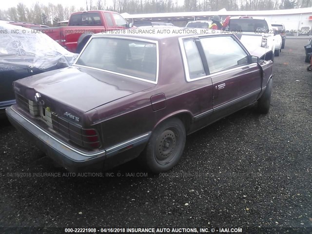 1B3BD41DXGG190589 - 1986 DODGE ARIES LE MAROON photo 4