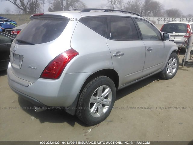 JN8AZ08W77W603963 - 2007 NISSAN MURANO SL/SE/S SILVER photo 4