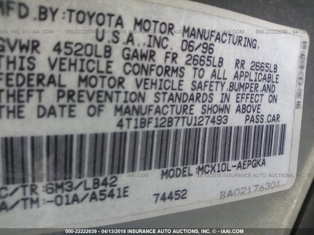 4T1BF12B7TU127493 - 1996 TOYOTA AVALON XL/XLS GRAY photo 9