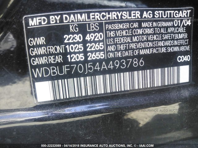 WDBUF70J54A493786 - 2004 MERCEDES-BENZ E 500 BLACK photo 9