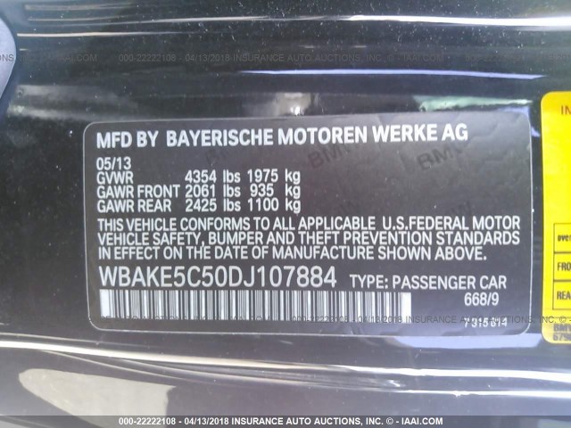 WBAKE5C50DJ107884 - 2013 BMW 328 I SULEV BLACK photo 9