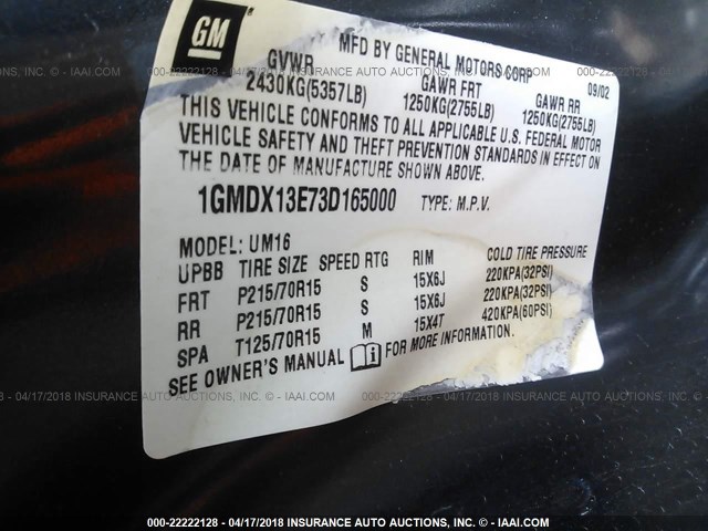 1GMDX13E73D165000 - 2003 PONTIAC MONTANA LUXURY Navy photo 9