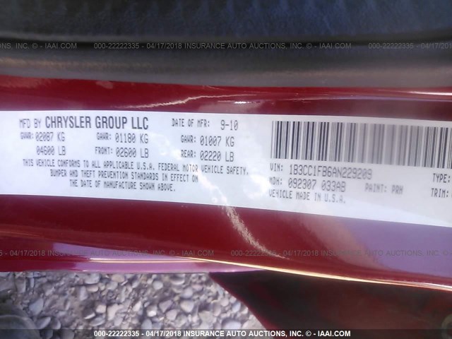 1B3CC1FB6AN229209 - 2010 DODGE AVENGER EXPRESS 红色 照片 9