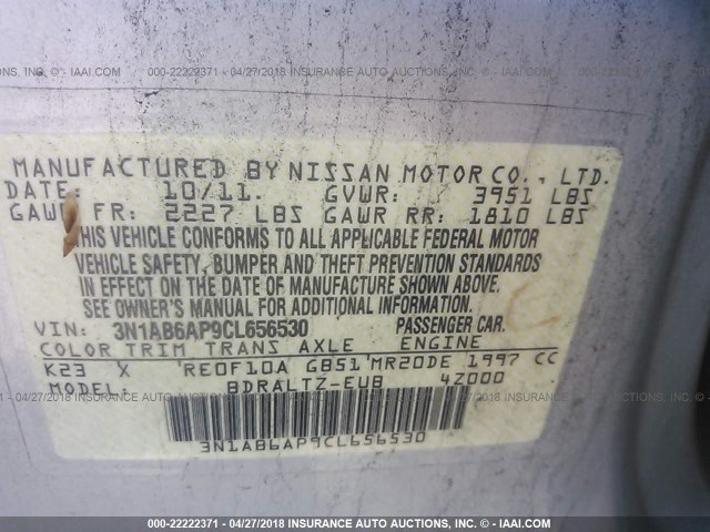 3N1AB6AP9CL656530 - 2012 NISSAN SENTRA 2.0/2.0S/SR/2.0SL SILVER photo 9