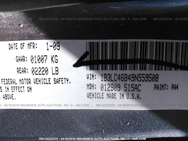 1B3LC46B49N559508 - 2009 DODGE AVENGER SE/SXT GRAY photo 9