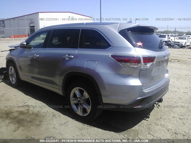 5TDYKRFH8FS085223 - 2015 TOYOTA HIGHLANDER LIMITED/LTD PLATINUM SILVER photo 3