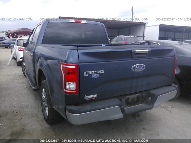 1FTEW1CP2FKE59207 - 2015 FORD F150 SUPERCREW BLUE photo 3