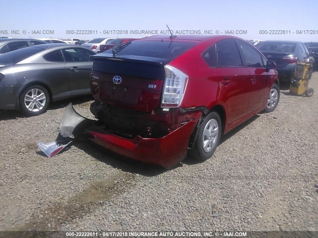 JTDKN3DU7B0311033 - 2011 TOYOTA PRIUS RED photo 4