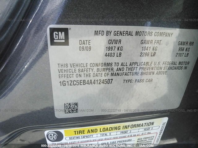 1G1ZC5EB4A4124507 - 2010 CHEVROLET MALIBU 1LT 灰色 照片 9