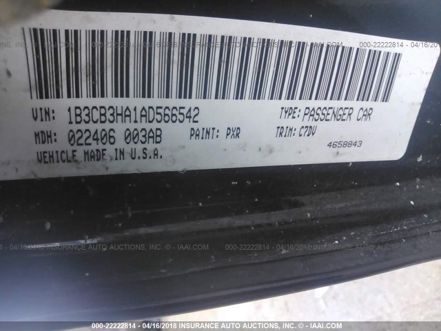 1B3CB3HA1AD566542 - 2010 DODGE CALIBER MAINSTREET BLACK photo 9