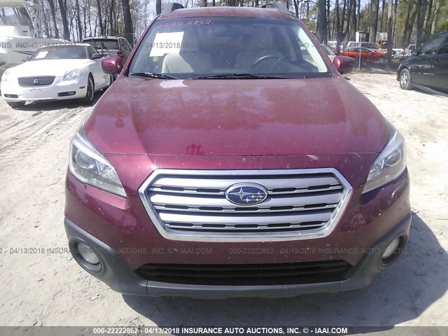 4S4BSBCC7F3296741 - 2015 SUBARU OUTBACK 2.5I PREMIUM BURGUNDY photo 6