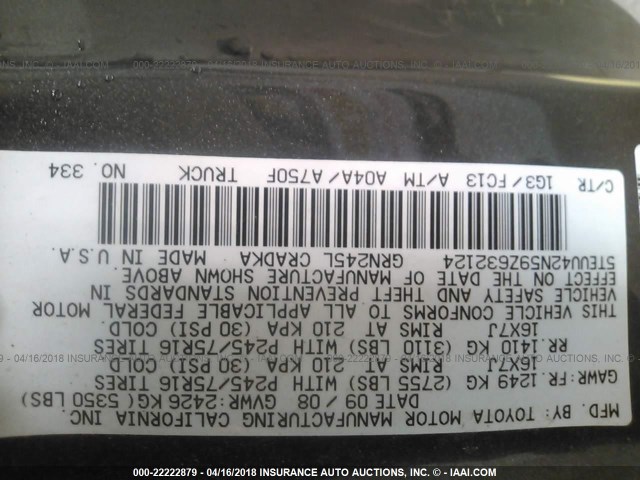 5TEUU42N59Z632124 - 2009 TOYOTA TACOMA ACCESS CAB Grau Foto 9