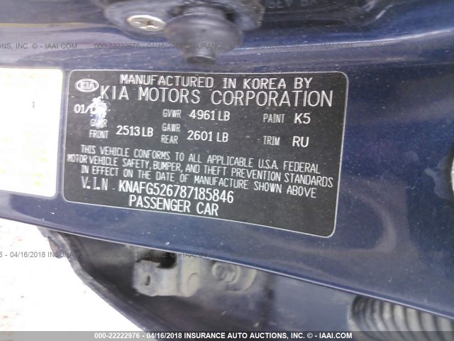 KNAFG526787185846 - 2008 KIA RONDO LX/EX BLUE photo 9