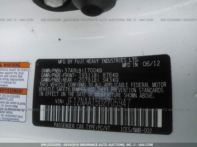 JF1ZNAA15D2705947 - 2013 TOYOTA SCION FR-S თეთრი ფოტო 9