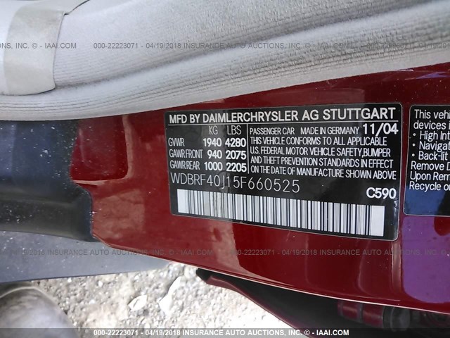 WDBRF40J15F660525 - 2005 MERCEDES-BENZ C 230K SPORT SEDAN RED photo 9