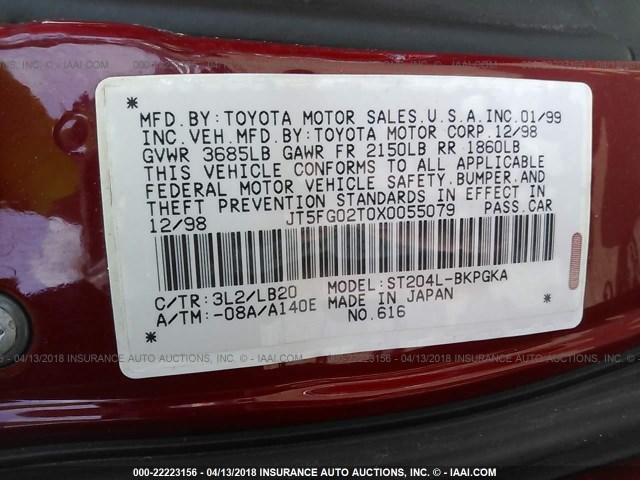 JT5FG02T0X0055079 - 1999 TOYOTA CELICA GT RED photo 9