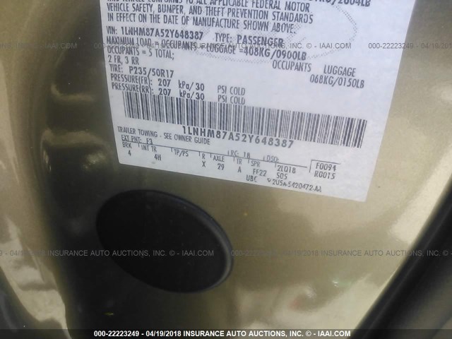 1LNHM87A52Y648387 - 2002 LINCOLN LS Boz foto 9