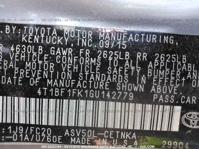 4T1BF1FK1GU142779 - 2016 TOYOTA CAMRY LE/XLE/SE/XSE SILVER photo 9