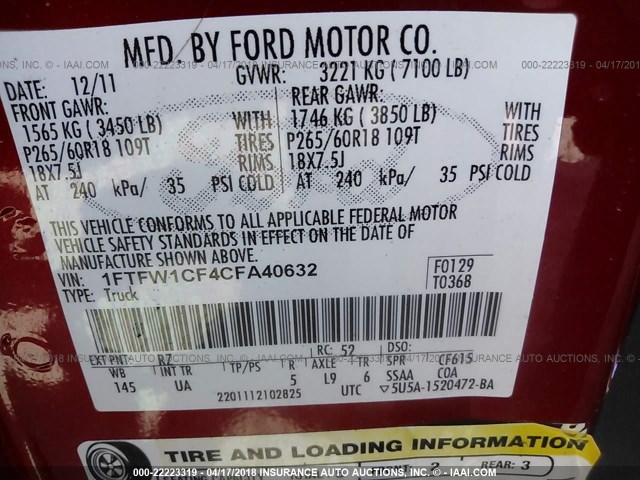 1FTFW1CF4CFA40632 - 2012 FORD F150 SUPERCREW RED photo 9