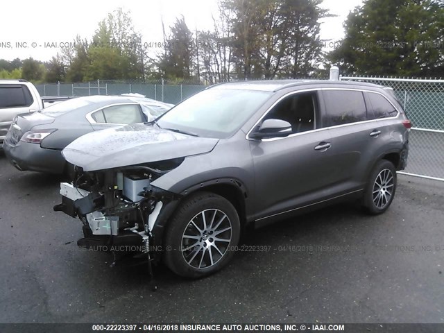 5TDJZRFH0HS431913 - 2017 TOYOTA HIGHLANDER SE/XLE GRAY photo 2