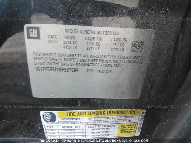 1G1ZE5EU1BF367094 - 2011 CHEVROLET MALIBU LTZ 黑色 照片 9