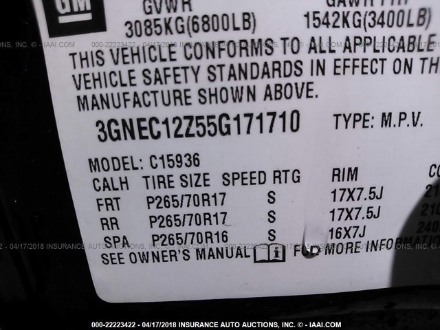 3GNEC12Z55G171710 - 2005 CHEVROLET AVALANCHE C1500 BLUE photo 9