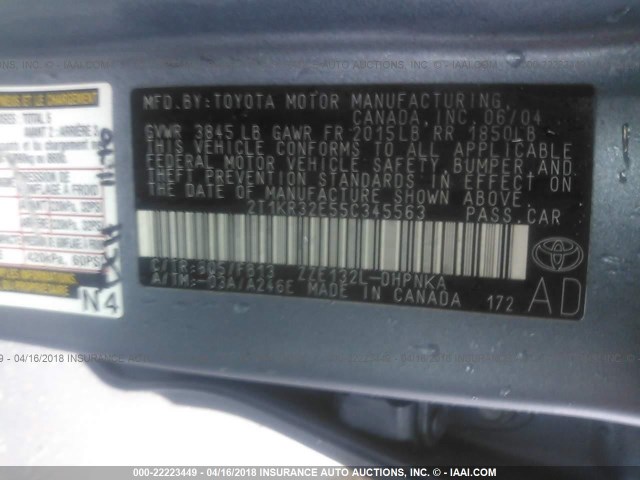 2T1KR32E55C345563 - 2005 TOYOTA COROLLA MATRIX XR Light Blue photo 9