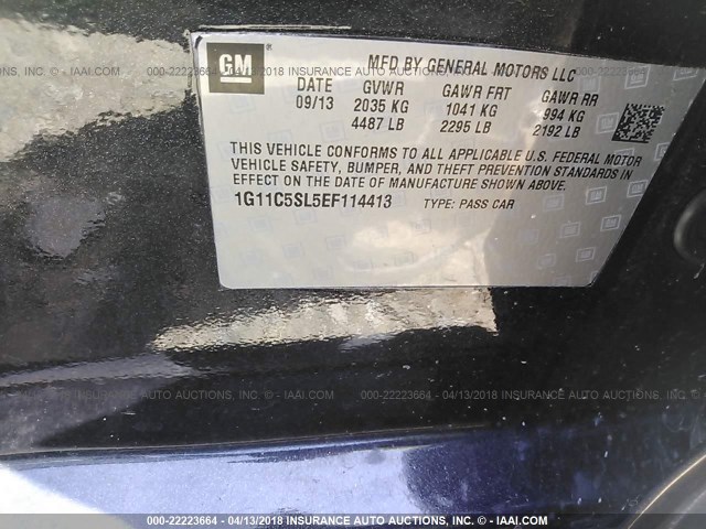 1G11C5SL5EF114413 - 2014 CHEVROLET MALIBU 1LT 黑色 照片 9