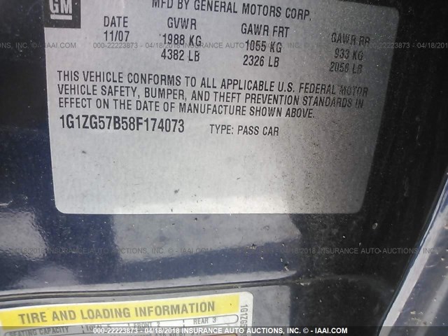 1G1ZG57B58F174073 - 2008 CHEVROLET MALIBU LS 蓝色 照片 9