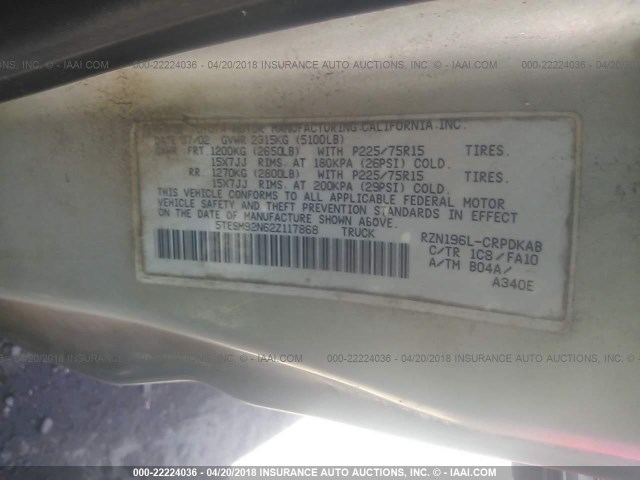 5TESM92N62Z117868 - 2002 TOYOTA TACOMA XTRACAB PRERUNNER SILVER photo 9