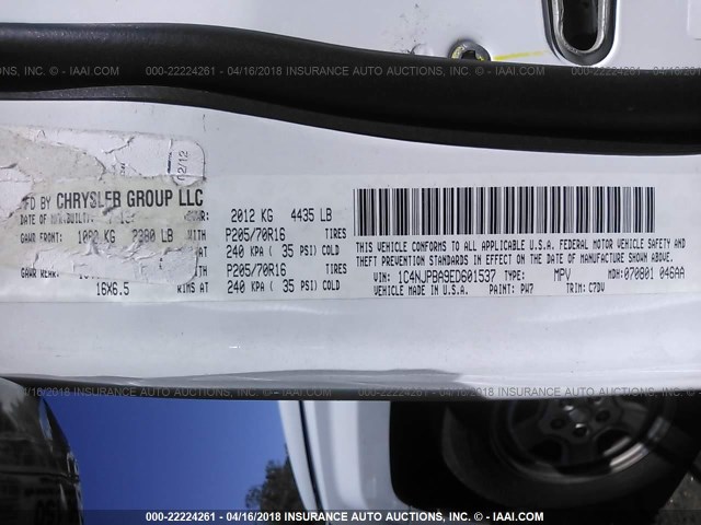 1C4NJPBA9ED601537 - 2014 JEEP PATRIOT SPORT WHITE photo 9